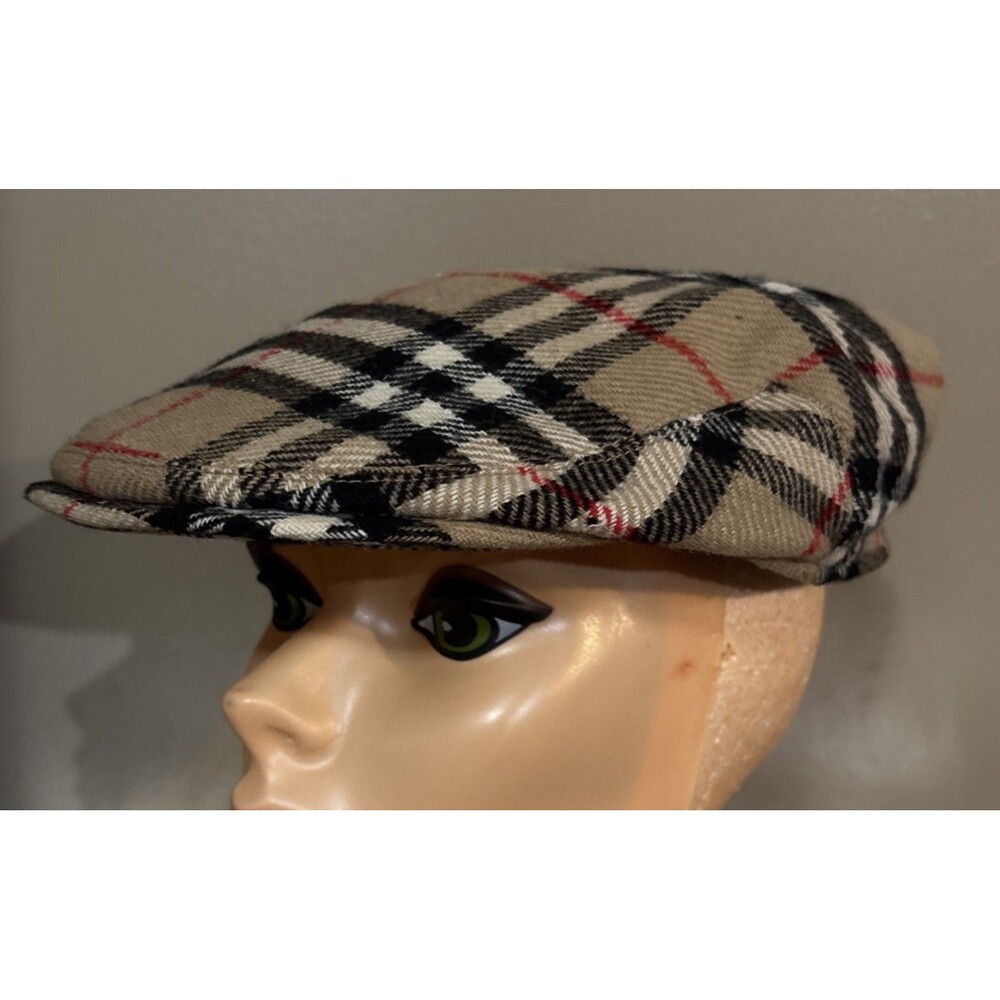 Vintage Burberrys Flat Cap Unisex OS Beige Nova Check Wool Newsboy Hat